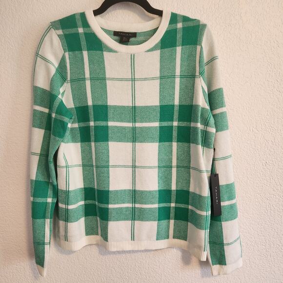 Tahari Women's Size Large Green/White Plaid‎ Long Sleeve Shirt NWT - Picture 1 of 5